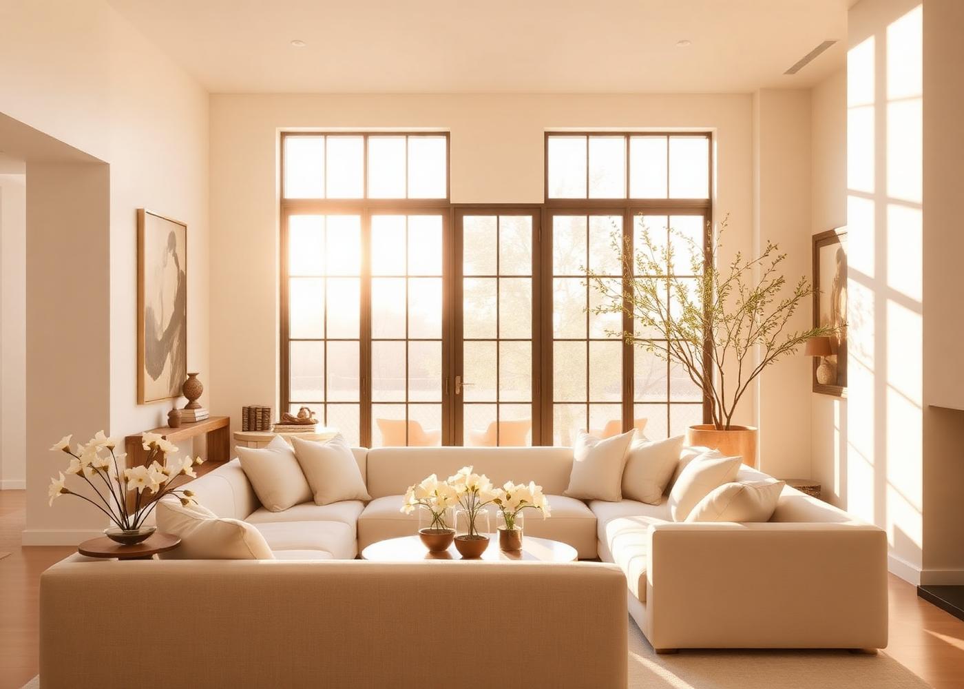 Luxury home interior at golden hour